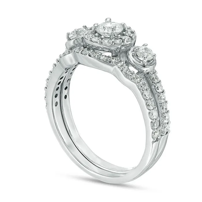 10 CT TW Natural Diamond Three Stone Frame Bridal Engagement Ring Set in Solid 10K White Gold Goldia Rings 10 CT TW Natural Diamond Three Stone Frame Bridal Engagement Ring Set in Solid 10K White Gold Goldia Rings