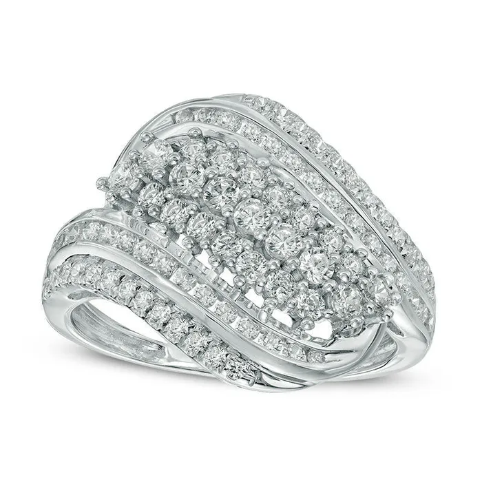 10 CT TW Natural Diamond Wave Ring in Solid 10K White Gold Goldia Rings