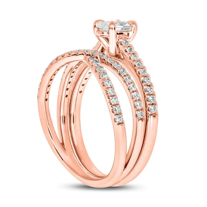 10 CT TW Oval Natural Diamond Crossover Bridal Engagement Ring Set in Solid 10K Rose Gold Goldia Rings 10 CT TW Oval Natural Diamond Crossover Bridal Engagement Ring Set in Solid 10K Rose Gold Goldia Rings
