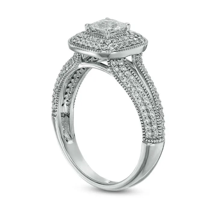 10 CT TW PrincessCut Natural Diamond Double Cushion Frame Antique VintageStyle Engagement Ring in Solid 14K White Gold Goldia Rings 10 CT TW PrincessCut Natural Diamond Double Cushion Frame Antique VintageStyle Engagement Ring in Solid 14K White Gold Goldia Rings