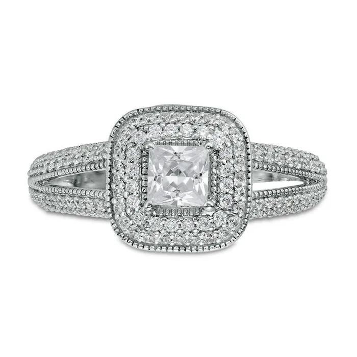 10 CT TW PrincessCut Natural Diamond Double Cushion Frame Antique VintageStyle Engagement Ring in Solid 14K White Gold Goldia Rings 10 CT TW PrincessCut Natural Diamond Double Cushion Frame Antique VintageStyle Engagement Ring in Solid 14K White Gold Goldia Rings