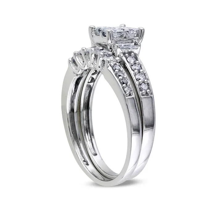 10 CT TW Quad PrincessCut Natural Diamond Bridal Engagement Ring Set in Solid 14K White Gold Goldia Rings 10 CT TW Quad PrincessCut Natural Diamond Bridal Engagement Ring Set in Solid 14K White Gold Goldia Rings