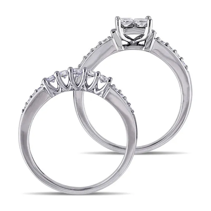 10 CT TW Quad PrincessCut Natural Diamond Bridal Engagement Ring Set in Solid 14K White Gold Goldia Rings 10 CT TW Quad PrincessCut Natural Diamond Bridal Engagement Ring Set in Solid 14K White Gold Goldia Rings