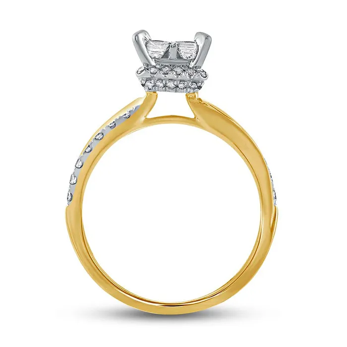 10 CT TW Quad PrincessCut Natural Diamond Hidden Halo Twist Shank Engagement Ring in Solid 10K Yellow Gold II2 Goldia Rings 10 CT TW Quad PrincessCut Natural Diamond Hidden Halo Twist Shank Engagement Ring in Solid 10K Yellow Gold II2 Goldia Rings