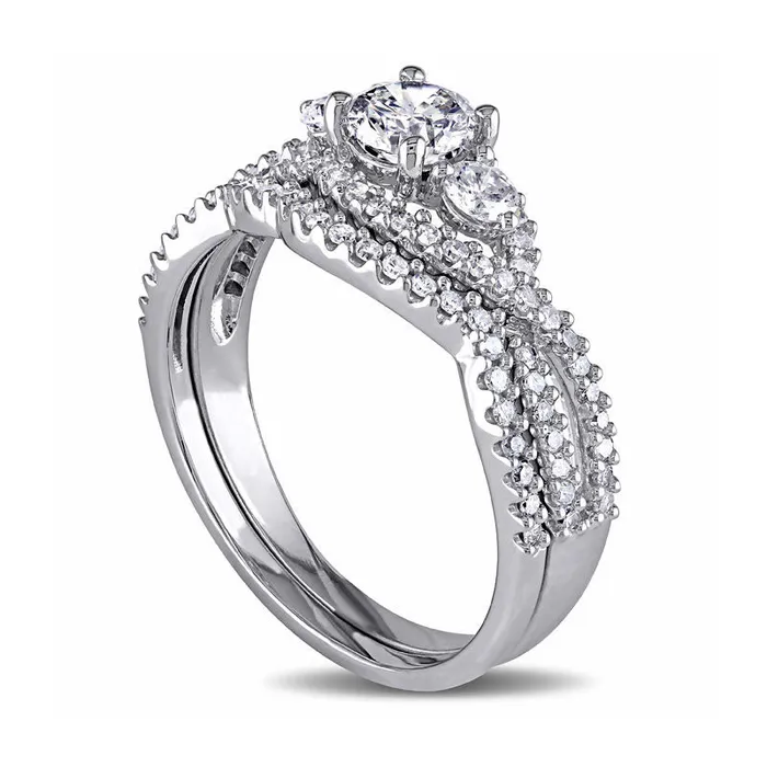 113 CT TW Natural Diamond Three Stone Twist Bypass Bridal Engagement Ring Set in Solid 14K White Gold Goldia Rings 113 CT TW Natural Diamond Three Stone Twist Bypass Bridal Engagement Ring Set in Solid 14K White Gold Goldia Rings