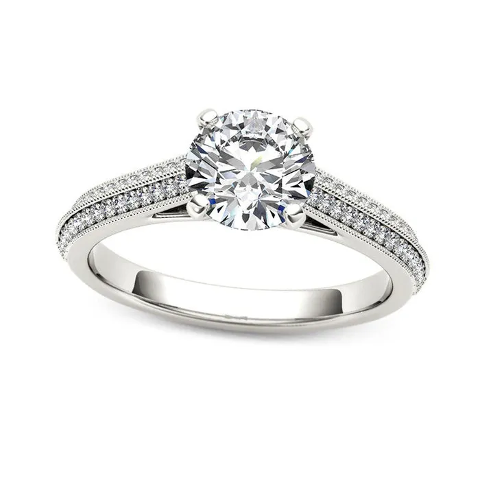 120 CT TW Natural Diamond Frame Double Row Antique VintageStyle Engagement Ring in Solid 14K White Gold Goldia Rings