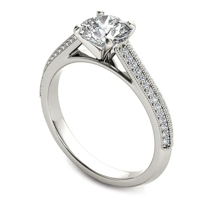 120 CT TW Natural Diamond Frame Double Row Antique VintageStyle Engagement Ring in Solid 14K White Gold Goldia Rings 120 CT TW Natural Diamond Frame Double Row Antique VintageStyle Engagement Ring in Solid 14K White Gold Goldia Rings