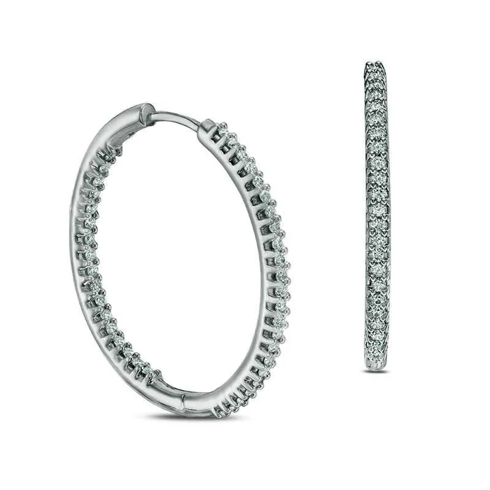 125 CT TW Diamond InsideOut Hoop Earrings in 14K White Gold Goldia Earrings