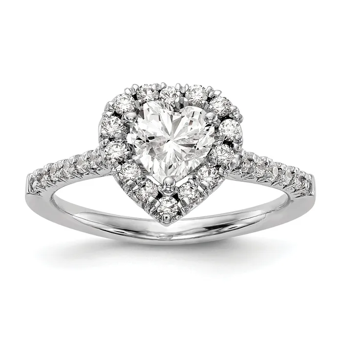 125ct CZ Solid Real 14K White Gold Heart Halo Engagement Ring Goldia Rings
