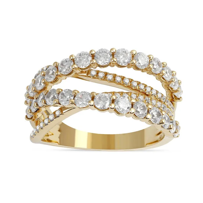 15 CT TW Natural Diamond Layered Crossover Ring in Solid 10K Yellow Gold Goldia Rings