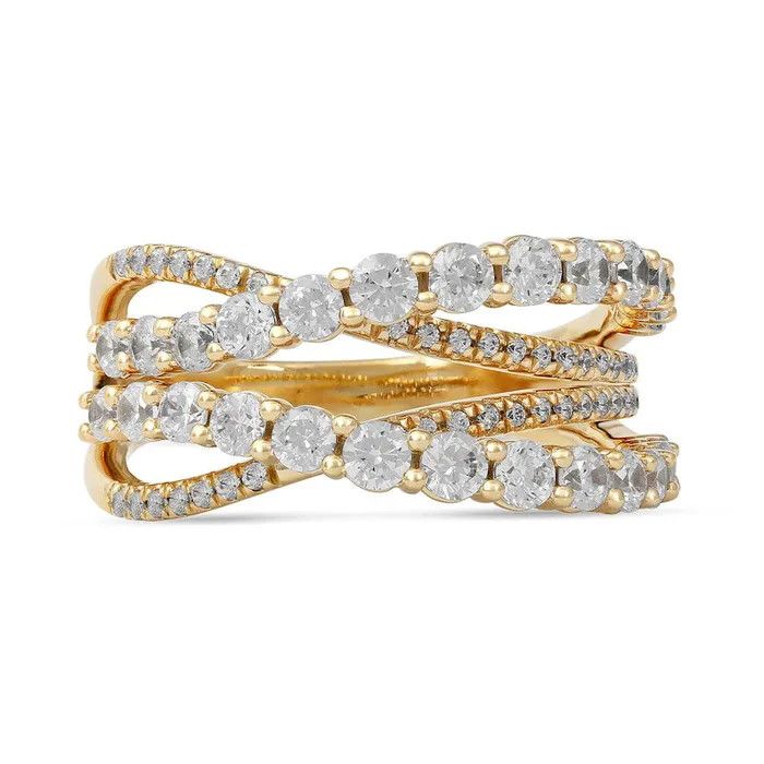 15 CT TW Natural Diamond Layered Crossover Ring in Solid 10K Yellow Gold Goldia Rings 15 CT TW Natural Diamond Layered Crossover Ring in Solid 10K Yellow Gold Goldia Rings