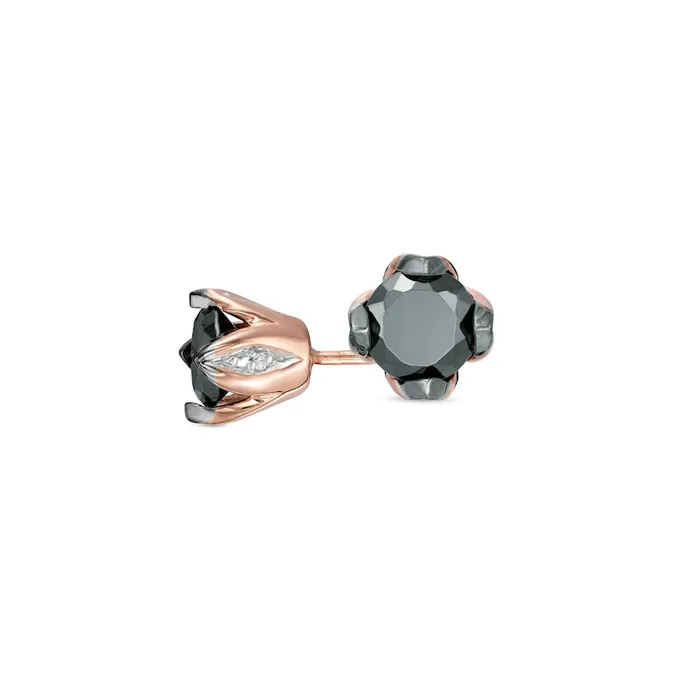 1 CT TW Enhanced Black and White Diamond Solitaire Stud Earrings in 10K Rose Gold Goldia Earrings
