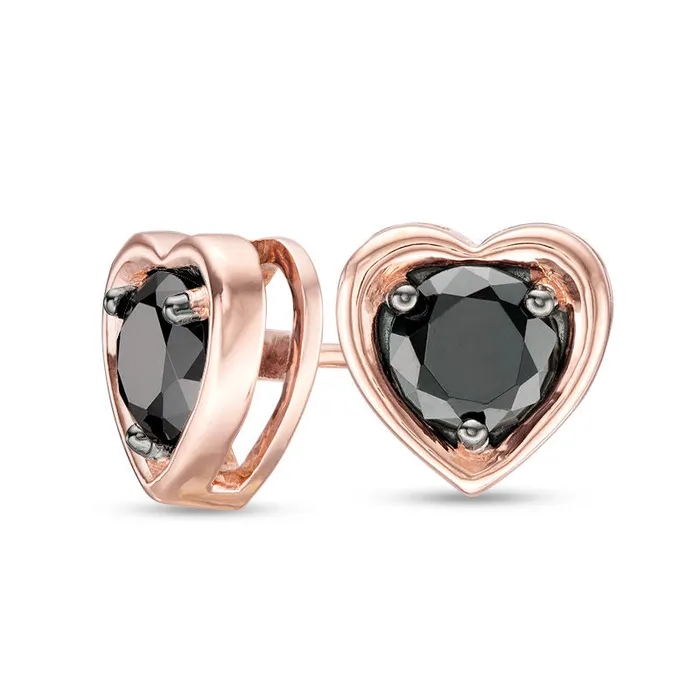 1 CT TW Enhanced Black Diamond Solitaire Heart Stud Earrings in 10K Rose Gold Goldia Earrings
