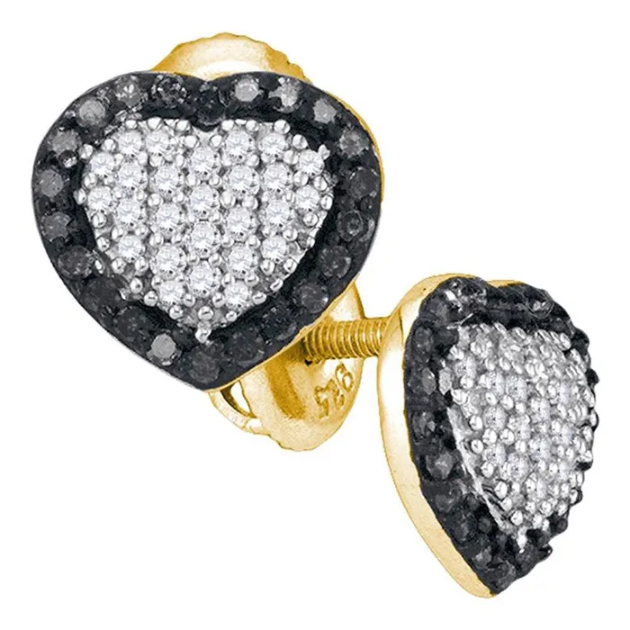 10k Yellow Gold Black Diamond Heart Frame Earrings 12 Cttw gndatlanta Earrings