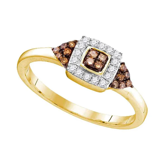 10k Yellow Gold Round Brown Diamond Square Cluster Ring 15 Cttw gndatlanta Rings