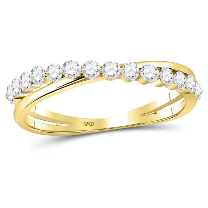 10k Yellow Gold Round Diamond Crossover Stackable Band Ring 13 Cttw gndatlanta Rings