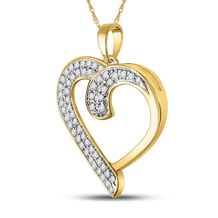 10k Yellow Gold Round Diamond Heart Pendant 14 Cttw gndatlanta Necklaces