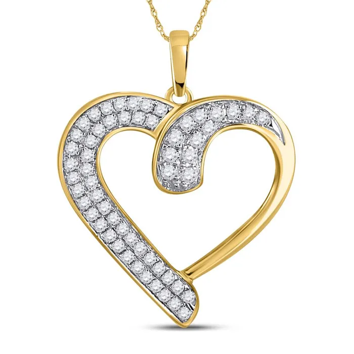 10k Yellow Gold Round Diamond Heart Pendant 14 Cttw gndatlanta Necklaces