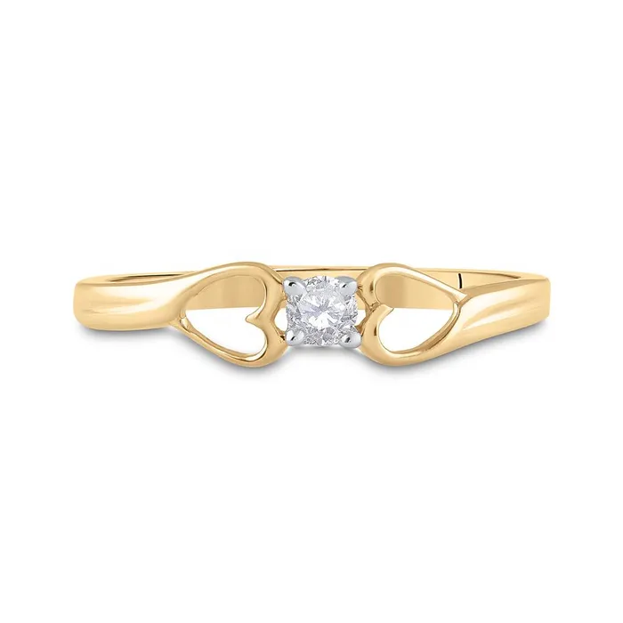 10k Yellow Gold Round Diamond Solitaire Heart Promise Ring 110 Cttw gndatlanta Rings