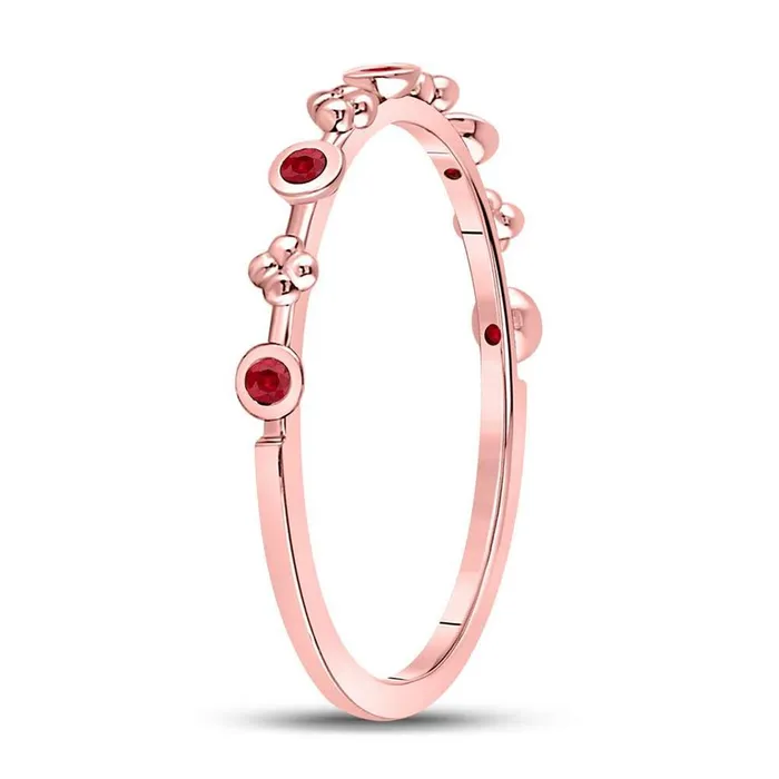 10kt Rose Gold Round Ruby Dot Flower Stackable Band Ring 112 Cttw gndatlanta Rings