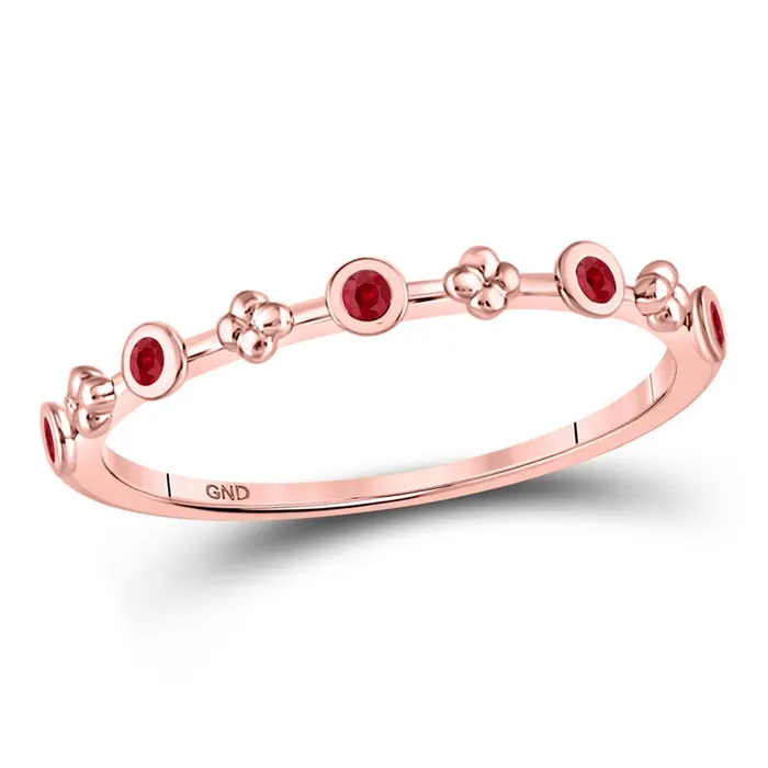 10kt Rose Gold Round Ruby Dot Flower Stackable Band Ring 112 Cttw gndatlanta Rings