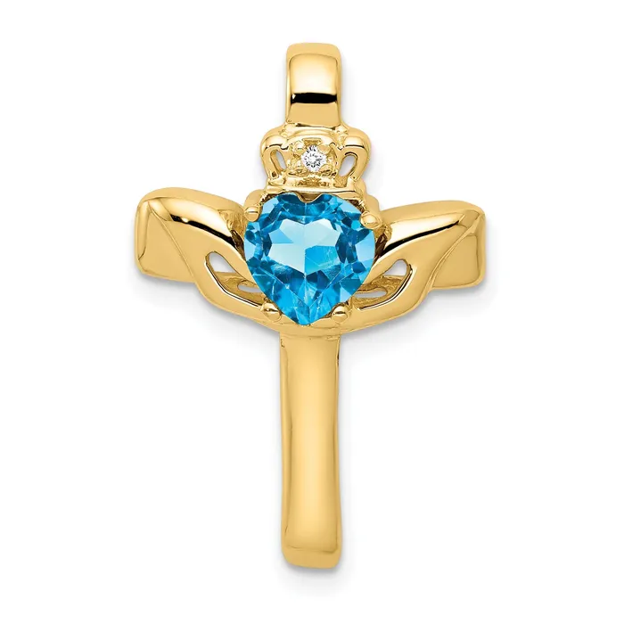 14k 6mm Claddagh Blue Topaz AA Diamond Cross Pendant Goldiacom Necklaces
