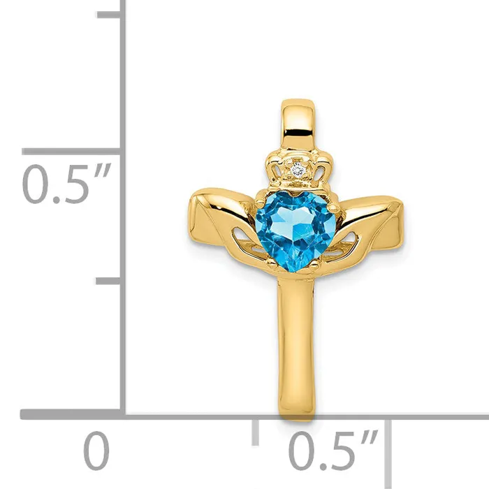 14k 6mm Claddagh Blue Topaz AA Diamond Cross Pendant Goldiacom Necklaces