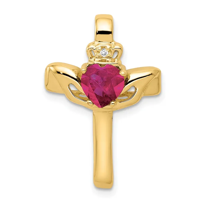 14k 6mm Claddagh Created Ruby AAA Diamond Cross Pendant Goldiacom Necklaces
