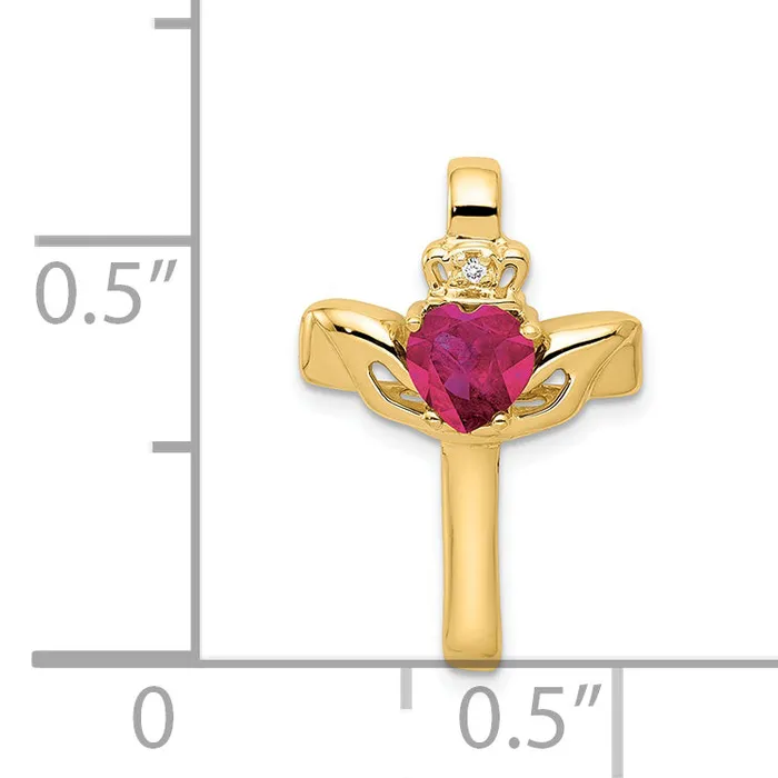 14k 6mm Claddagh Created Ruby AAA Diamond Cross Pendant Goldiacom Necklaces