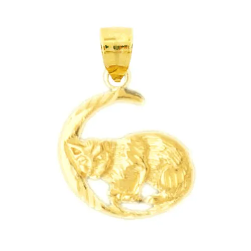 14K Gold Cat In A Crescent Pendant Goldia Necklaces