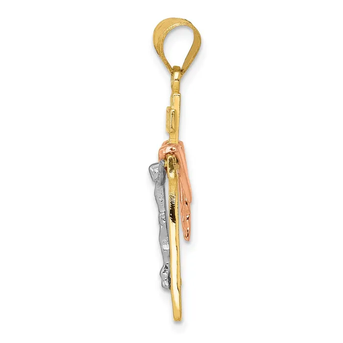 14k TriColor Gold Diamondcut Small Draped INRI Crucifix Pendant Goldia Necklaces