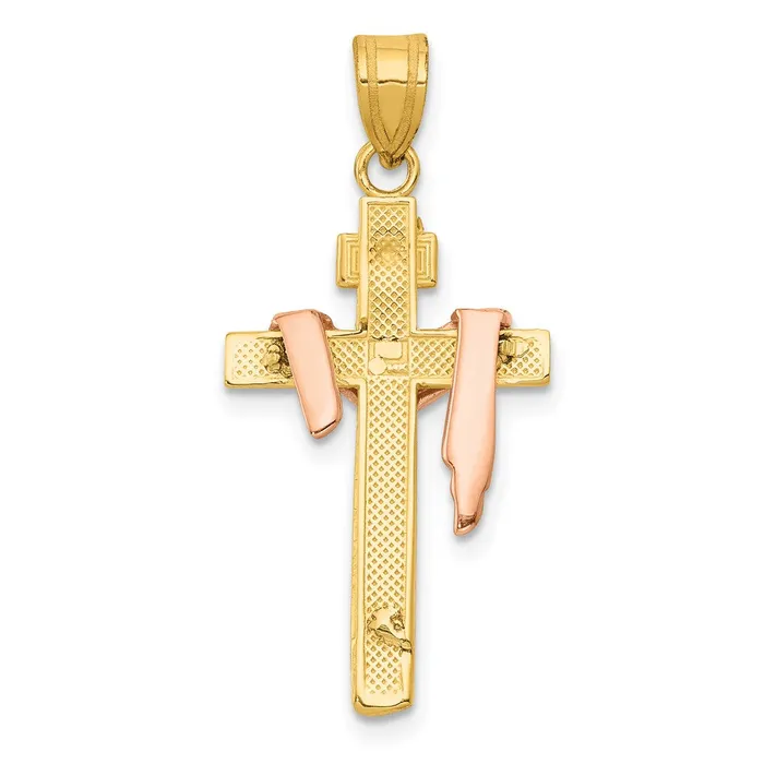 14k TriColor Gold Diamondcut Small Draped INRI Crucifix Pendant Goldia Necklaces