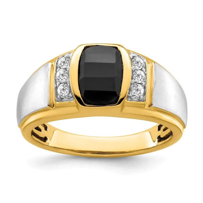 14k TwoTone Gold Onyx and Real Diamond Mens Ring Goldia Rings