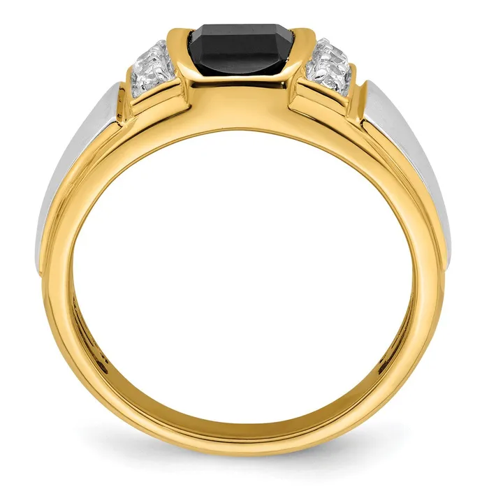 14k TwoTone Gold Onyx and Real Diamond Mens Ring Goldia Rings
