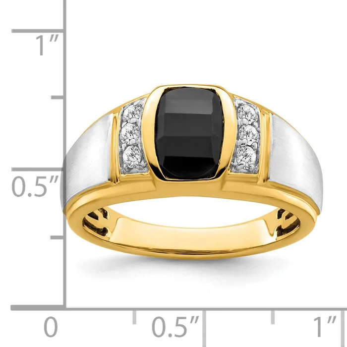 14k TwoTone Gold Onyx and Real Diamond Mens Ring Goldia Rings