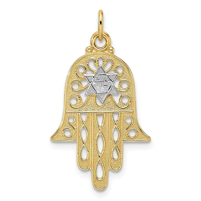 14k Twotone Gold Polished Filigree Solid Hamsa and Star Pendant Goldia Rings