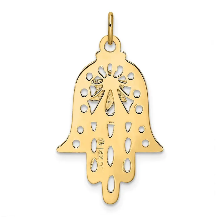 14k Twotone Gold Polished Filigree Solid Hamsa and Star Pendant Goldia Rings