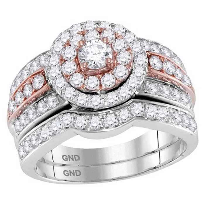 14k Twotone Gold Round Diamond Bridal Wedding Ring Set 112 Cttw Certified gndatlanta Rings