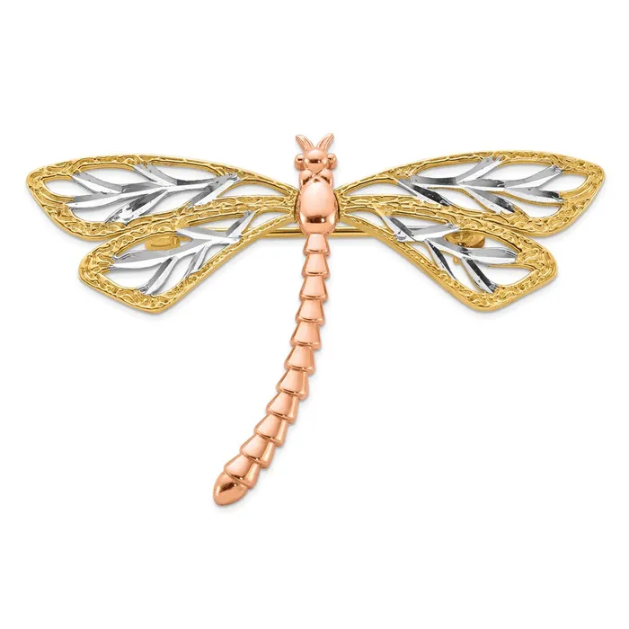 14k Twotone Gold Yellow u0026 Rose wRhodium Polished u0026 Satin Dragonfly Pin Goldia Rings