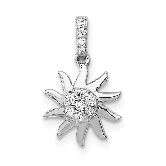 14k White Gold 115ct Real Diamond Fancy Sun Pendant Goldia Necklaces