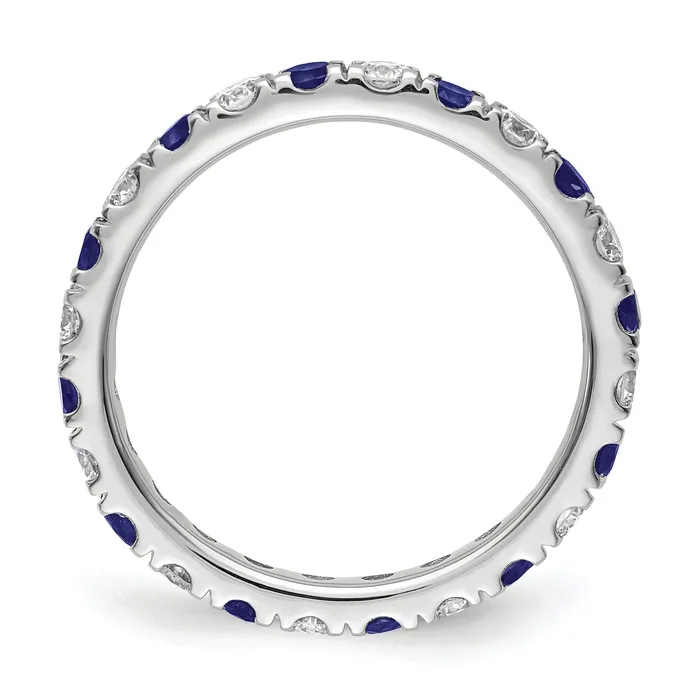 14k White Gold 38 Ct Lab Grown Diamond VSSI G and Lab Created Blue Sapphire Eternity Band Ring Goldia Rings