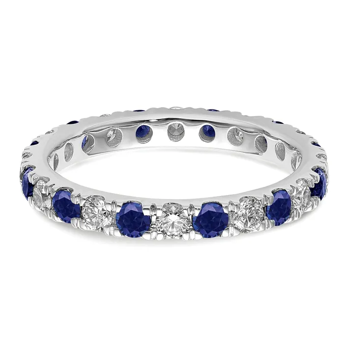 14k White Gold 38 Ct Lab Grown Diamond VSSI G and Lab Created Blue Sapphire Eternity Band Ring Goldia Rings