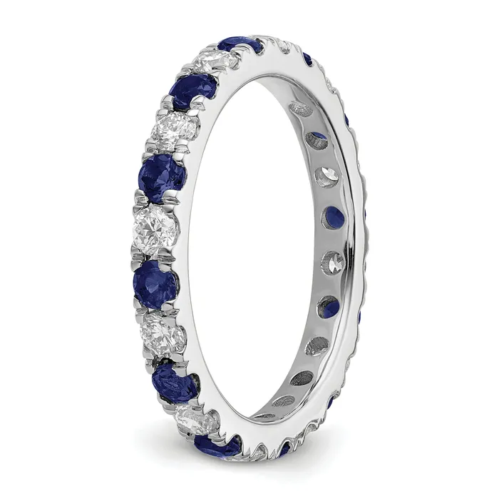 14k White Gold 38 Ct Lab Grown Diamond VSSI G and Lab Created Blue Sapphire Eternity Band Ring Goldia Rings