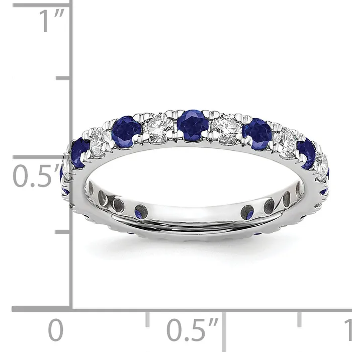 14k White Gold 38 Ct Lab Grown Diamond VSSI G and Lab Created Blue Sapphire Eternity Band Ring Goldia Rings