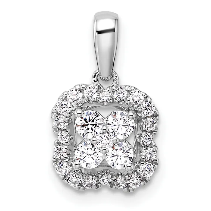 14k White Gold 38 Ct Lab Grown Diamond VSSI G Square Halo Pendant Goldia Necklaces