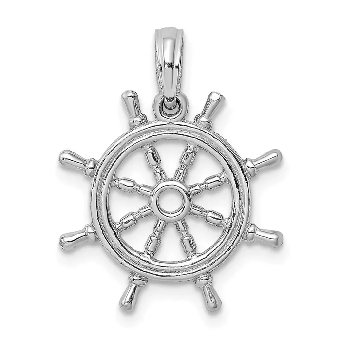 14k White Gold 3D Ships Wheel Charm Goldia Charm Necklaces