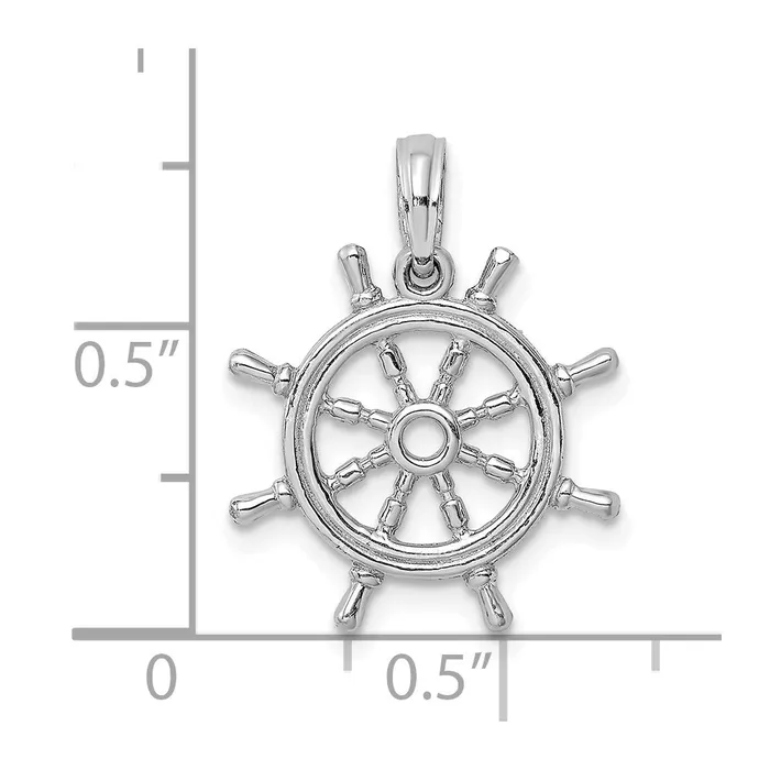 14k White Gold 3D Ships Wheel Charm Goldia Charm Necklaces