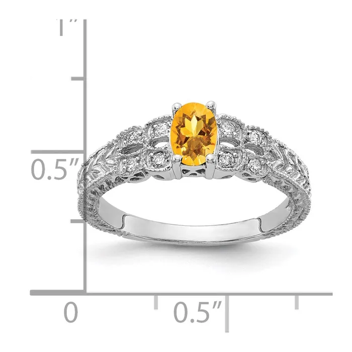 14k White Gold 6x4mm Oval Citrine Checker A Real Diamond ring Goldia Rings