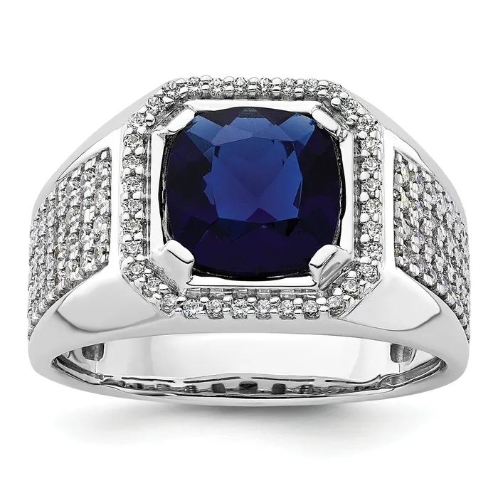 14k White Gold 78 Ct Lab Grown Diamond VSSI G and Created Blue Sapphire Mens Ring Goldia Rings 14k White Gold 78 Ct Lab Grown Diamond VSSI G and Created Blue Sapphire Mens Ring Goldia Rings