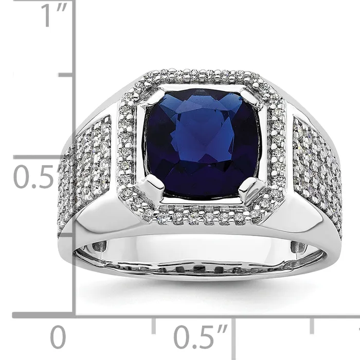 14k White Gold 78 Ct Lab Grown Diamond VSSI G and Created Blue Sapphire Mens Ring Goldia Rings